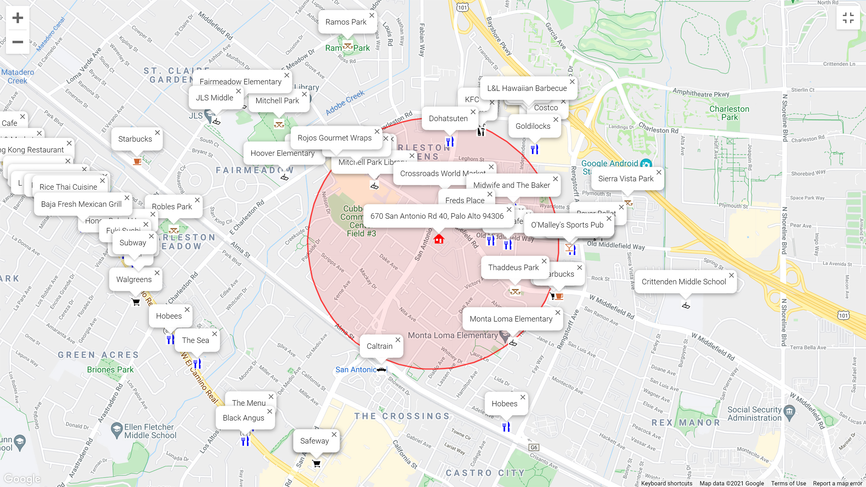 Map of attractions near 670 San Antonio Rd 40, Palo Alto 94306