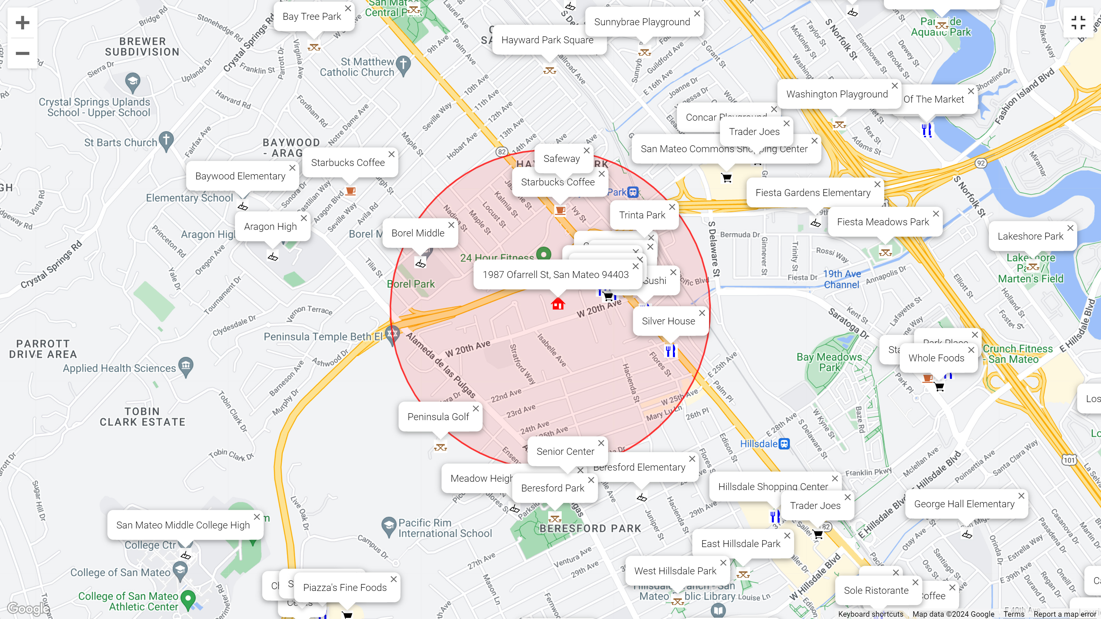 Map of attractions near 1987 Ofarrell St, San Mateo 94403