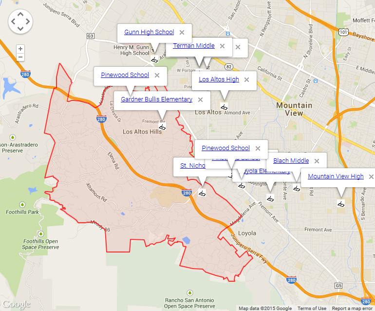 Map of Los Altos Hills Schools