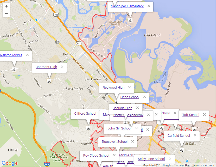 Map of Redwood City Schools