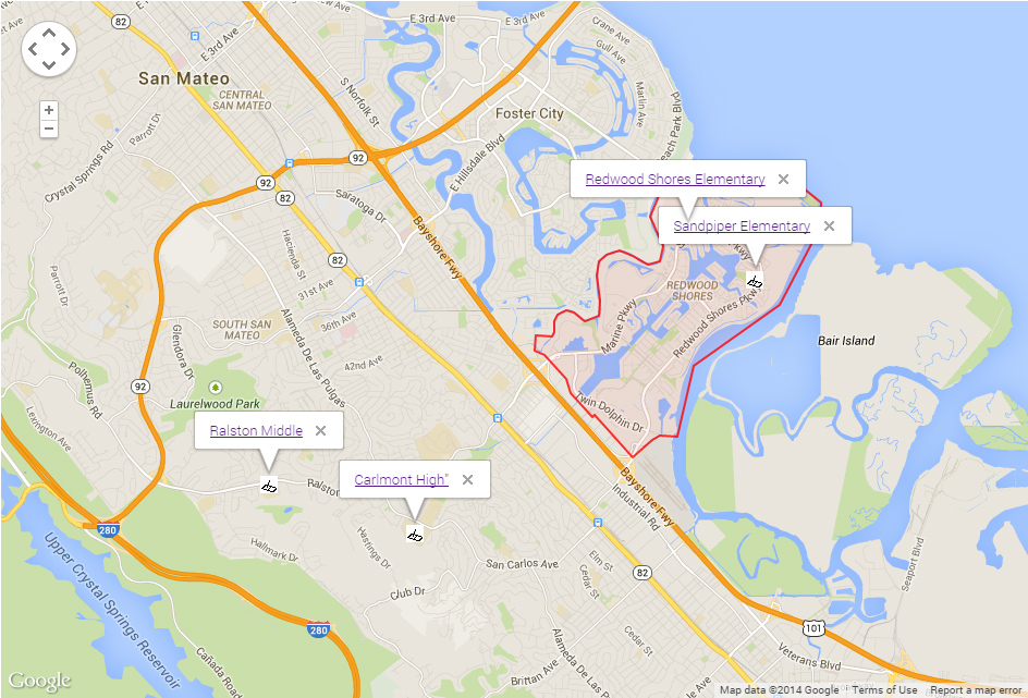Map of Redwood Shores Schools