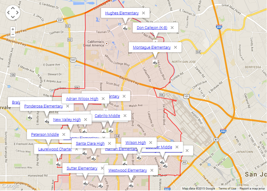 Map of Santa Clara Schools