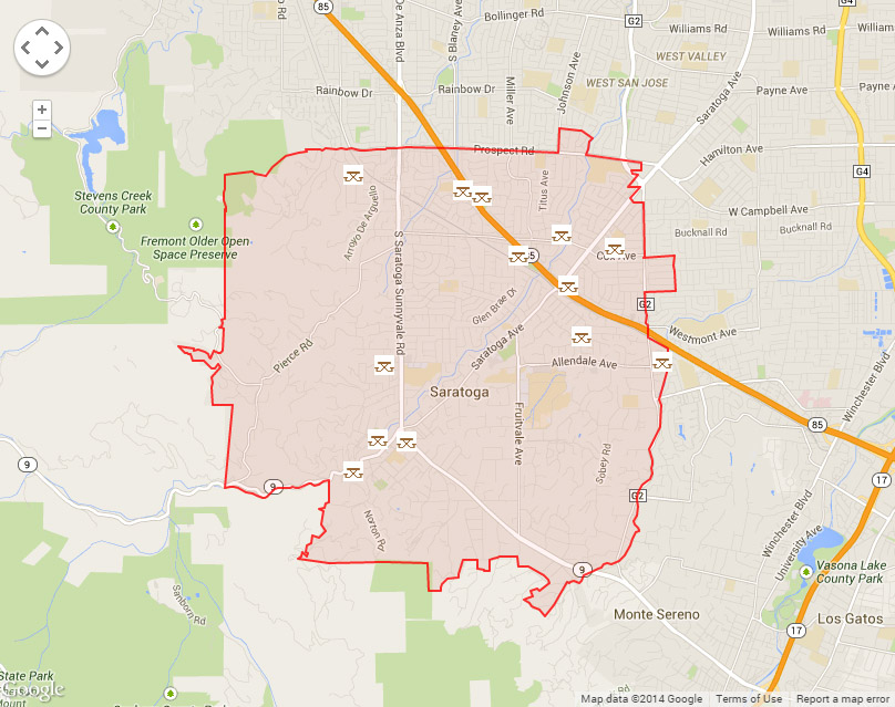 Map of Saratoga showing parks