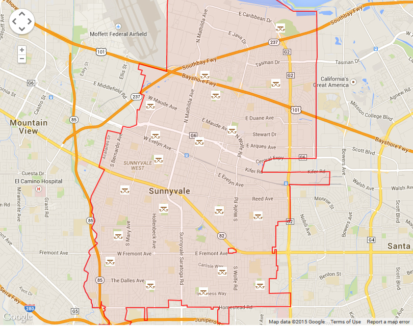 Map of Sunnyvale showing parks